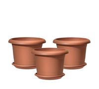 Scheurich Lot de 3 pots de fleurs Oliver avec soucoupes, couleur terre cuite, 40,4 cm de diamètre, 28,1 cm de haut, 19,3 l