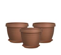 Scheurich Lot de 3 pots de fleurs ronds Country Star 40 avec soucoupes, en plastique, couleur terre cuite, 39 cm de diamètre, 30 cm de haut, 21,5 l de vol.
