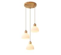 Schindora 3 LumièRes Lustre Salon,Bois Et Verre Blanc Suspension Luminaire E27 Cuisine Lampe Hauteur RéGlable Vintage Luminaires IntéRieur Pour Chambre Deco