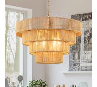 Schindora 50Cm Suspension Rotin Boho,Tissé À La Main Lustre 6-Lights Suspension Luminaire 4 Round Transitional Rustic Grand Suspension Naturelle Pour Cuisine Chambre Salon Couloir,Laiton