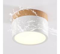 Schindora Plafonnier LED,spot en saillie décor bois,mini plafonnier,rond,blanc,blanc chaud 3000 K,12 W.
