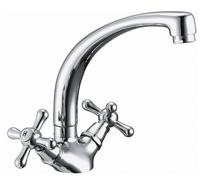 Schläfer 3460412 | Robinet rétro avec deux poignées pour évier de cuisine, bec pivotant haut, mélangeur monocommandes de style ancien, finition chrome et argent