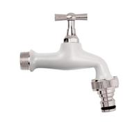 Schläfer 435120 | Robinet de jardin coloré 1/2" x 3/4" en laiton, avec porte-caoutchouc universel à greffage rapide, robinet d'extérieur pour fontaines, couleur blanche