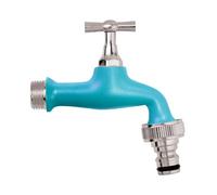 Schläfer 435220 | Robinet de jardin coloré 1/2 x 3/4 Pouce robinet fontaine jardin en laiton, robinet pour extérieur avec porte-caoutchouc à greffage rapide, couleur bleu turquoise mat.