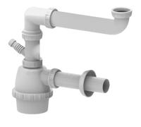 Schläfer 4395311 | Siphon universel 1 1/2 - diam. 40 mm avec prise machine à laver - réglable en hauteur, gain de place, rapide et facile à nettoyer, Siphon à flasque peu encombrant blanc.