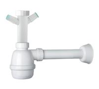 Schläfer 4395320 | Siphon universel pour éviers 1"1/2 avec 2 prise machine à laver -vaisselle, diamètre de sortie. 40 mm - réglable en hauteur, gain de place, blanc