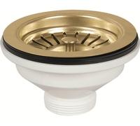 Schläfer 439728 | Bonde de vidange pour lavabo de type panier en PVD doré, sans trop-plein, avec raccordement de 1"1/2 et trou de Ø 90mm, large bonde de Ø 114mm, bonde standard en inox avec vis et pan