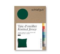 schlafgut Knitted Jersey Housse de Coussin - 40x40 cm, mélange de Coton Organique et élasthanne pour Une Tenue sans Plis, Fermeture à glissière cachée, climatefriendly, Green Deep