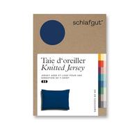 schlafgut Knitted Jersey Housse de Coussin - 60x80 cm, mélange de Coton Organique et élasthanne pour Une Tenue sans Plis, Fermeture à glissière cachée, climatefriendly, Blue Deep