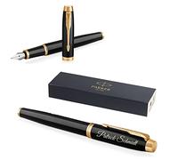 Schmalz Parker IM Core Stylo-plume avec gravure,Stylo qualité supérieure,Encre bleue,Cadeau personnalisé,Nom,Gravure,Stylo plume,Anniversaire,Cadeau (Black Lacquer G.C.) 1 pièce (paquet 1)