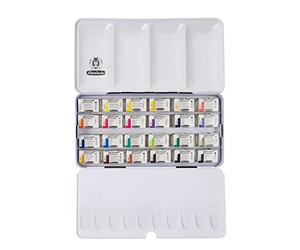 Schmincke - AKADEMIE®Aquarelle, coffret avec 24 nuances aquarelles fins, assortiment complet, 75 425 097, coffret en métal, 24 x grand-godets.