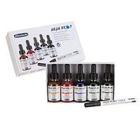 Schmincke - AQUA DROP, aquarelle liquide, 5 x 30 ml couleurs pour glacis + LINER avec pointe pinceau, 78 105 097, peinture à l'aquarelle, la calligraphie, le lettrage à la main, l'aérographie