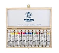 Schmincke - Gouache pour calligraphie, Coffret en bois, 12 couleurs Gouache extra-fines, 72 028 097, 12 x tubes en 20 ml, brillantes y compris l'or perlé et l'argent, techniques de calligraphie