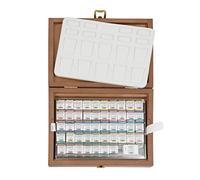 Schmincke - HORADAM® AQUARELL, coffret en bois avec 47 nuances aquarelles extra-fines, ONetz et palette en porcelaine, 74548097, coffret en bois, 48 x 1/2 godets