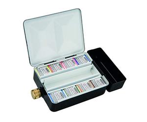 Schmincke - HORADAM® AQUARELL, Petit Coffret avec 8 Nuances aquarelles Extra-Fines Plus réservoir d'eau, 74 408 097, Coffret en métal, boîte de Voyage, 8 x 1/2 Godets, Urban Sketching