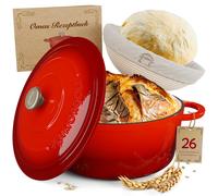 SCHMORGOLD Moule à pain 26cm incl. panier de cuisson - Marmite en fonte pour cuire le pain - Marmite en émail - Mijoteuse en fonte - Marmite à pain compacte