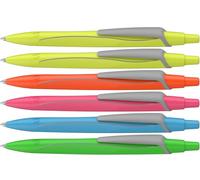 Schneider 131986 Lot de 6 stylos à bille Reco Neon Edition (en plastique recyclé, récompensé par l'ange bleu, couleur de l'encre : bleu) fluo assortis