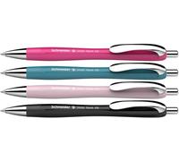 Schneider 132564 Slider Rave XB Lot de 4 stylos à bille (édition spéciale limitée, 1 x noir, rose vif, bleu sarcelle, perle, fabriqué en Allemagne) Couleur de l'encre : bleu