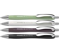 Schneider 132684 Slider Rave XB Lot de 4 stylos à bille (édition spéciale limitée, 1 vert biologique, gris argenté, prune, noir, fabriqué en Allemagne) - Couleur de l'encre : bleu