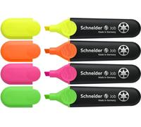Schneider Surligneurs 1500 Pochette de 4 rechargeable pointe biseautée Jaune/Orange/Rose/Vert