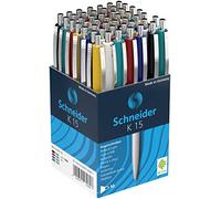 Schneider 3080 / K-15 Stylo bille Plusieurs coloris Lot de 50 | Couleur de l'encre : bleu, indélébile, épaisseur de trait M, clip en métal et poussoir en métal, rechargeable