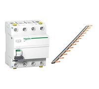 Schneider A9Z21463 Disjoncteur différentiel iID, 4P, 63A, 30mA Type A Blanc & Zenitech-Peigne 13 modules noir/blanc longueur 220mm