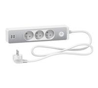 Schneider Electric - Bloc multiprise 3 prises 2P+T + 2 USB - Blanc et alu - Schneider Blanc G