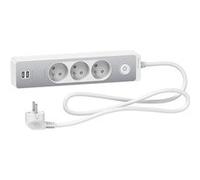Bloc multiprise 3 Prises 2P+T + 2 USB - Blanc et alu - Schneider