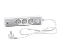 Schneider Electric Bloc multiprises 3 Prises 2P+T et 2 USB - Blanc et Aluminium