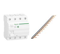 Schneider Electric Disjoncteur différentiel SCHN Resi9 3P+N 40 A 30 mA Type A Blanc 1334360 & Peigne 13 modules noir/blanc longueur 220mm