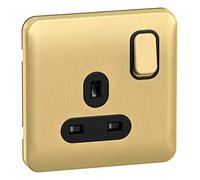Schneider Electric Lisse Screwless Deco GGBL3010BSB Prise de courant simple avec interrupteur 13 A Laiton satiné avec insert noir