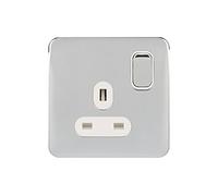 Schneider Electric Lisse Screwless Deco GGBL3010WPC Prise de courant simple avec interrupteur 13 A Chrome poli avec insert blanc