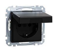 Schneider Electric Merten MEG2310-0403 Prise Schuko avec Couvercle à charnière, Protection Anti-Contact, bornes enfichables, système M, Noir Mat