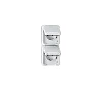 Schneider Electric Merten MEG2328-8029 Aquastar Prise Schuko 2 Prises Verticales, Montage en saillie, Protection Anti-Contact, IP44, Aquastar Gris Clair