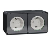 Schneider Electric - Mureva Styl Double Pc 2p+t Schuko Précâblée Horiz Saillie Ip55 Ik08 Gris Schneider Mur36029