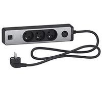 Schneider Electric SC5ST933U1BA Rallonge multiprises 3 Prises 2P+T Anthracite Finition Aluminium brossé 2 USB 1,5m