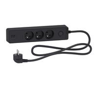 Schneider Electric Rallonge multiprises SC5ST933U1B, 3 prises 2P+T, 2 USB, 1,5 m, Anthracite/Noir