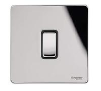 Schneider Electric Ultimate GU1412BPC 16AX GU1412BPC Interrupteur à bascule à plaque plate sans vis Chrome poli avec insert noir