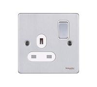 Schneider Electric Ultimate Low Profile Prise de courant à interrupteur simple 13 A GU3510WBC Chrome brossé avec insert blanc
