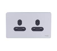Schneider Electric Ultimate Plaque plate sans vis - Double prise de courant non commutée, 13 A, GU3460BPC, chrome poli avec insert noir