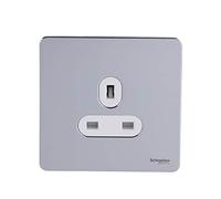 Schneider Electric Ultimate Plaque plate sans vis - Prise de courant simple non commutée, unipolaire, 13 A, GU3450WPC, chrome poli avec insert blanc