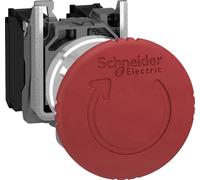 Schneider Electric XB4BS8444 Bouton champignon collerette métal, avec arrêt d'urgence, rond, réinitialisable 120 V/AC 6 A 2 NF