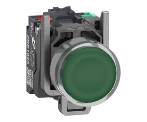 Schneider Electric XB4BW33B55 Bouton-poussoir lumineux, Harmony XB4, métal, 22 mm, vert, Sans inscription, LED, calotte lisse
