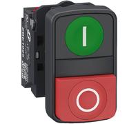 Schneider Electric XB5AL734155 Bouton-poussoir double pression, Harmony XB5, plastique, 22 mm, vert, Rouge, marqué E/S, palpage