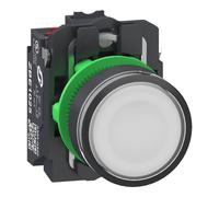 Schneider Electric XB5AW31B55 Bouton-poussoir lumineux, Harmony XB5, plastique, 22 mm, blanc, Sans inscription, LED, calotte