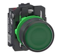 Schneider Electric XB5AW33B55 Bouton-poussoir lumineux, Harmony XB5, plastique, 22 mm, vert, Sans inscription, LED, calotte lisse