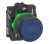 Schneider Electric XB5AW36B55 Bouton-poussoir lumineux, Harmony XB5, plastique, 22 mm, bleu, Sans inscription, LED, calotte lisse