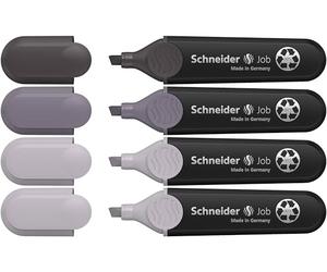 Schneider Job 150 surligneurs (en plastique recyclé) Lot de 4, assortis, nuances de gris, taupe (2x), mauve, ardoise
