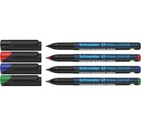 Schneider Marqueur permanent 224M - pointe ogive M 1 mm - pochette 4 (noir, rouge, bleu, vert)