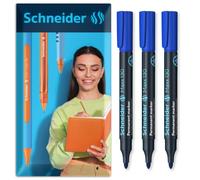 Schneider Maxx 130 Lot de 3 marqueurs permanents Pointe ogive 1-3 mm Bleu | Marquages imperméables, haute résistance à la lumière, protection contre le bouchon de 2 à 3 jours, formule à faible odeur